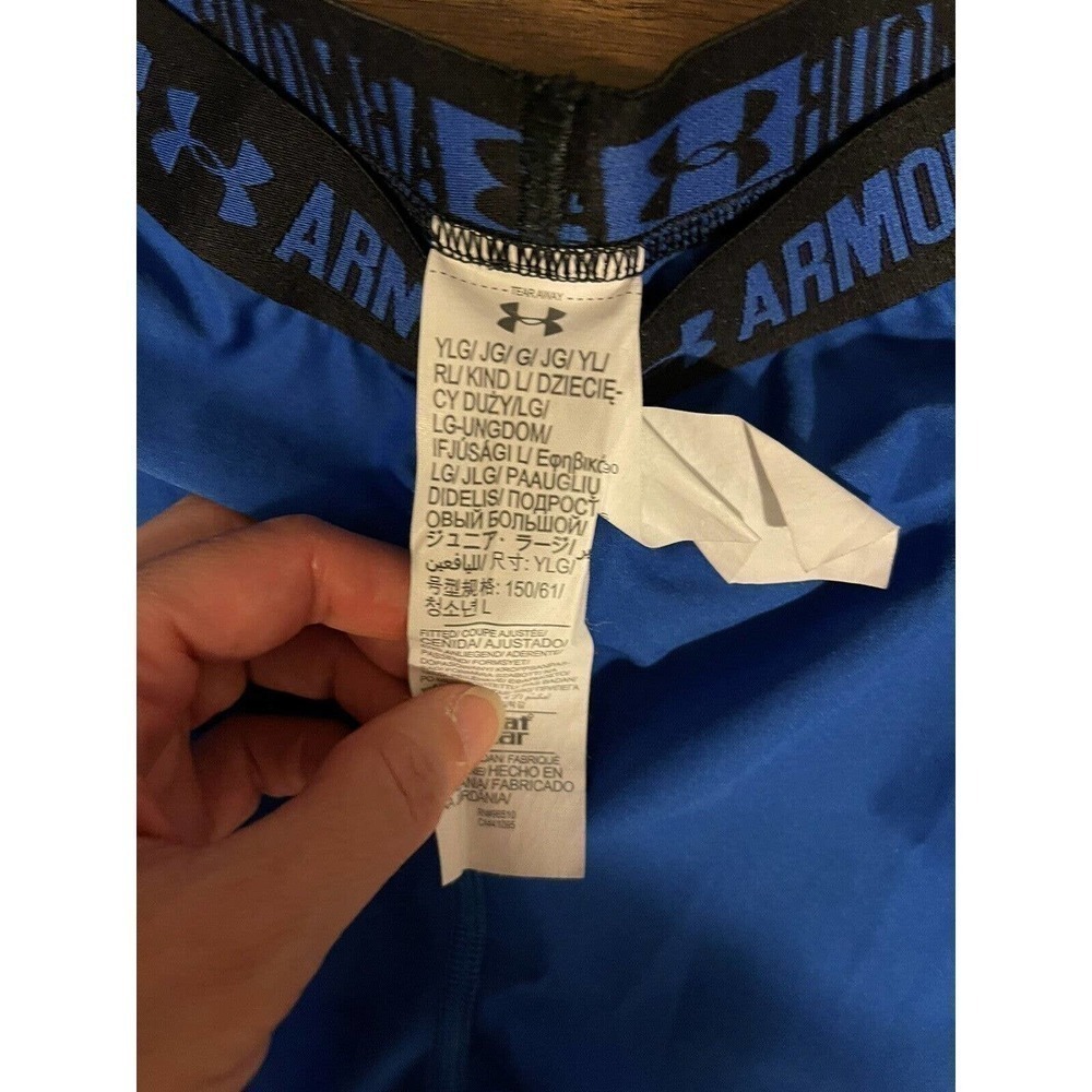 Under Armour Youth Heat Gear, Fitted Crop Leggings, Lg, Blue and Black - Picture 4 of 5
